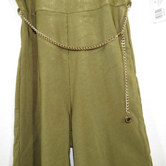 We Wore What Women's Olive Ribbed Romper, Gold Tone Chain Belt, Size M - Picture 10 of 11
